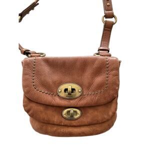 Fossil Crossbody Bag Shoulder Bag Brown Leather Double Turn Lock Boho Small